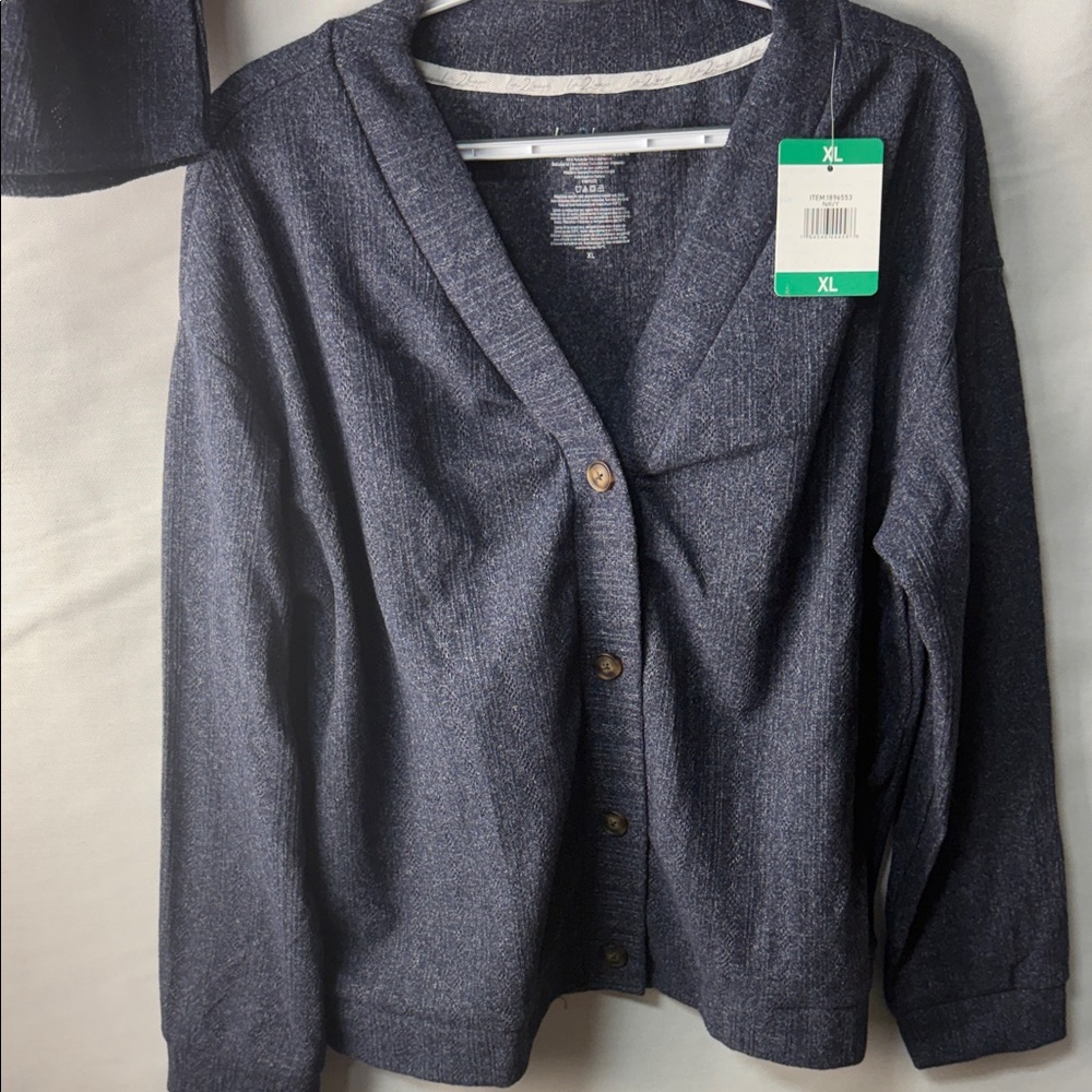 Women's Navy Button-Front Cardigan Jacket/Tank top/Straight leg Lounge set